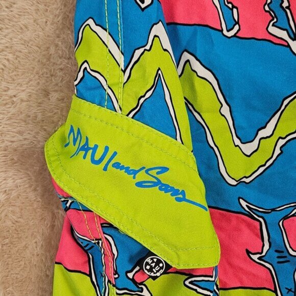 Maui and Sons Board Shorts Colorful Sharks Swim Trunks Surf Men's Size XL Beach - Picture 11 of 16